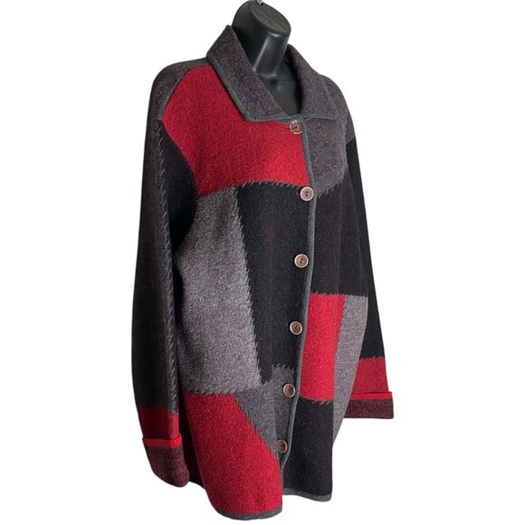 Vtg Liz Claiborne Cardigan Sweater Womens 1X Petite Wool Artsy Boho Cottage Art - Picture 4 of 15